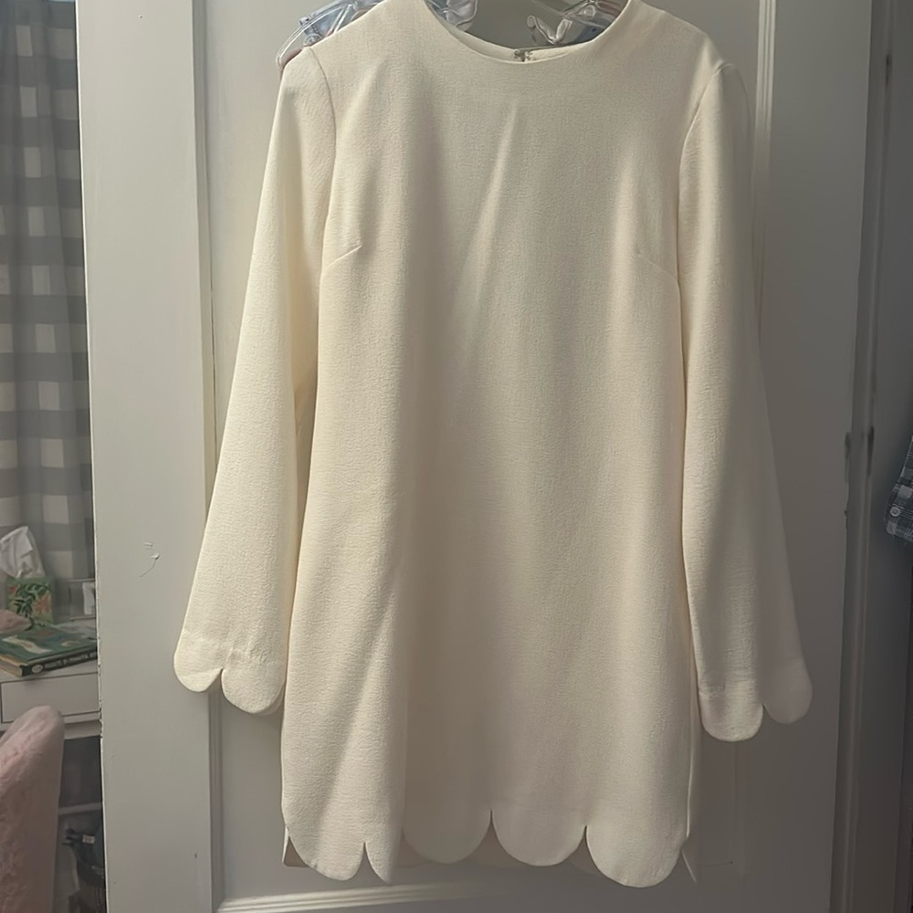 English Factory Cream scalloped Dress with Lightweight Fabric